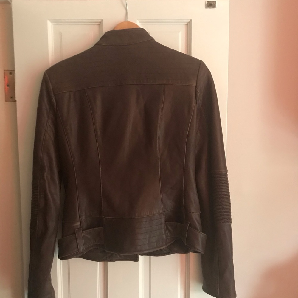 SOLD!!! Via Spiga brown leather lambskin moto jacket S/M - Picture 4 of 10